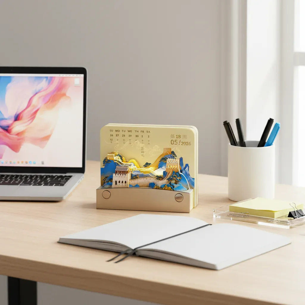 Calendario de sobremesa 3D con panorama de papel