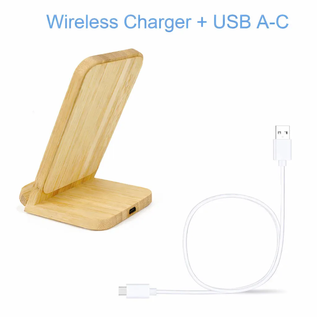 Supporto di ricarica wireless in bambù, 15 W
