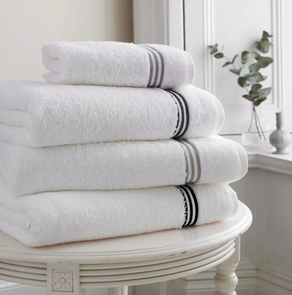 White Terry Towel with Striped Border