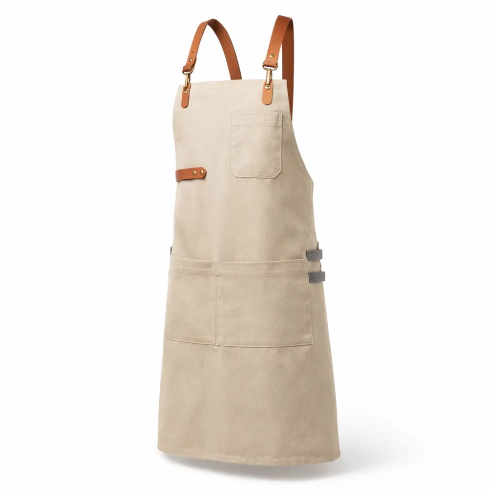 Delantal beige de algodón para barista