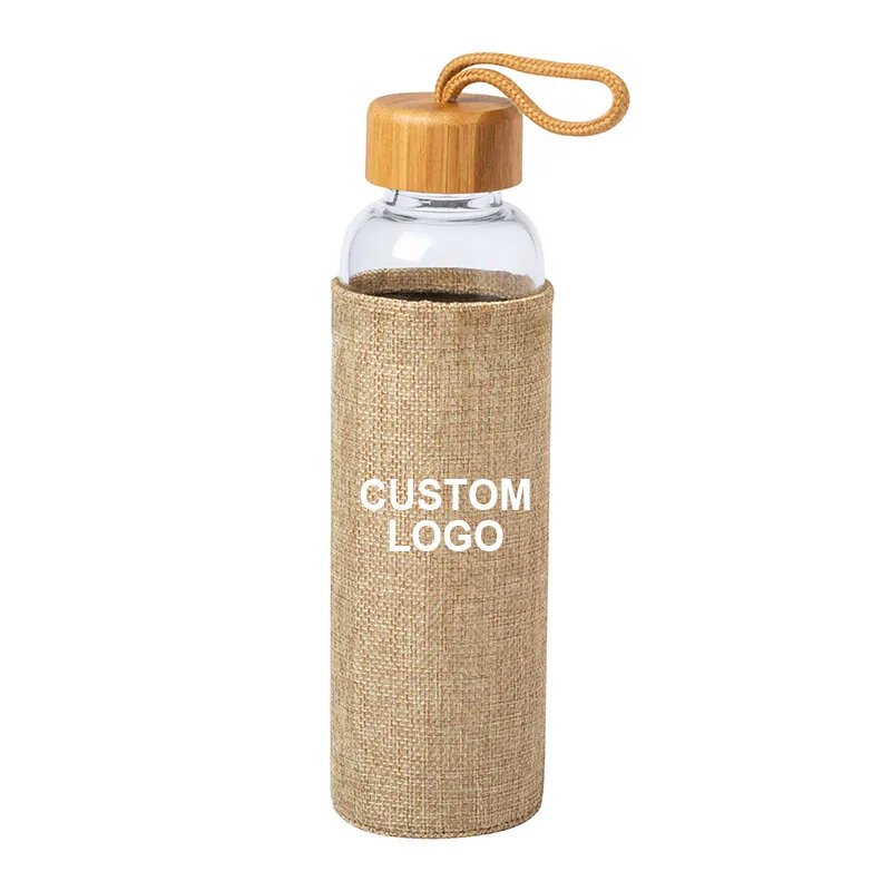 Glass Bottle with Bamboo Lid and Jute Sleeve