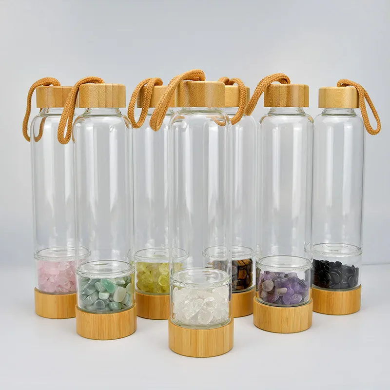 Gemstone Glass Bottle with Bamboo Lid 500 ml