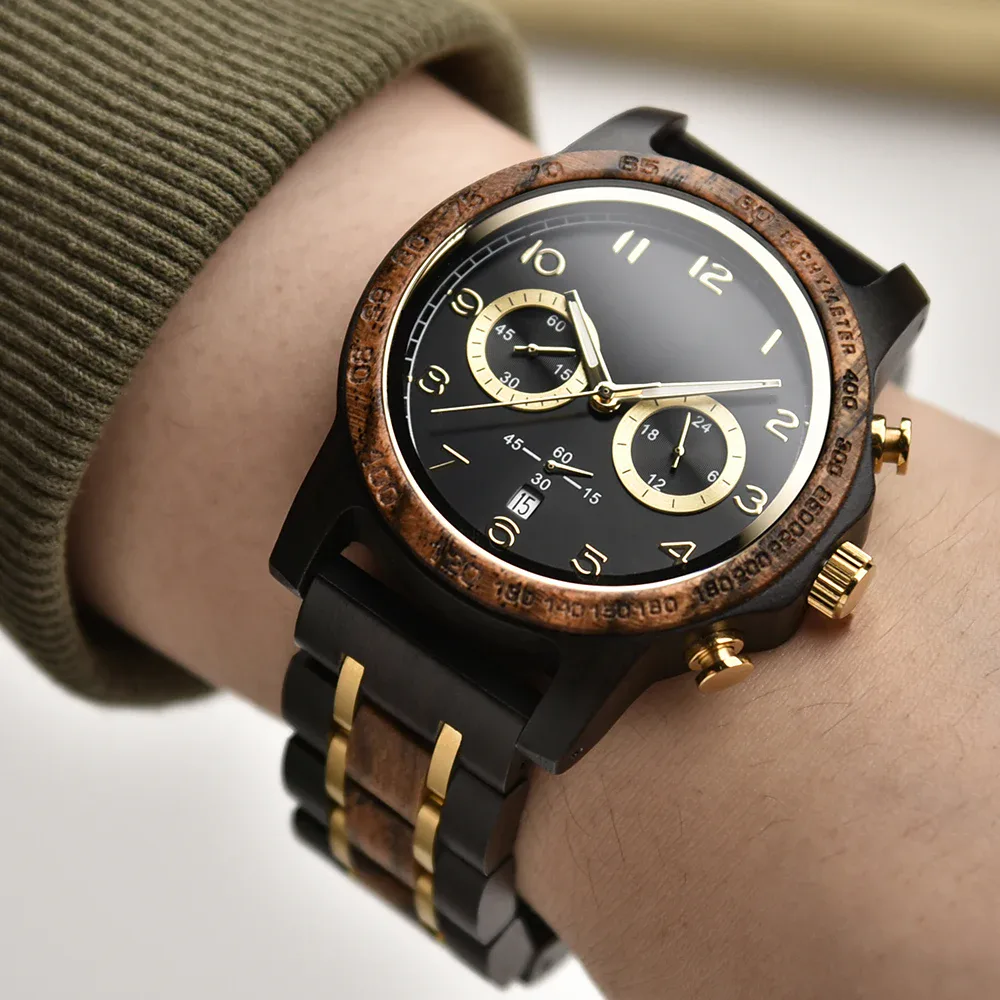 Ebony Watch with Gold-Tone Chronograph