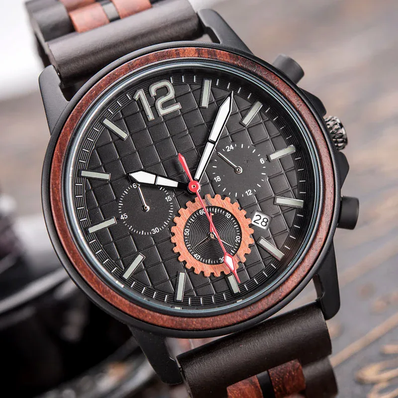 Reloj cronógrafo de madera y metal