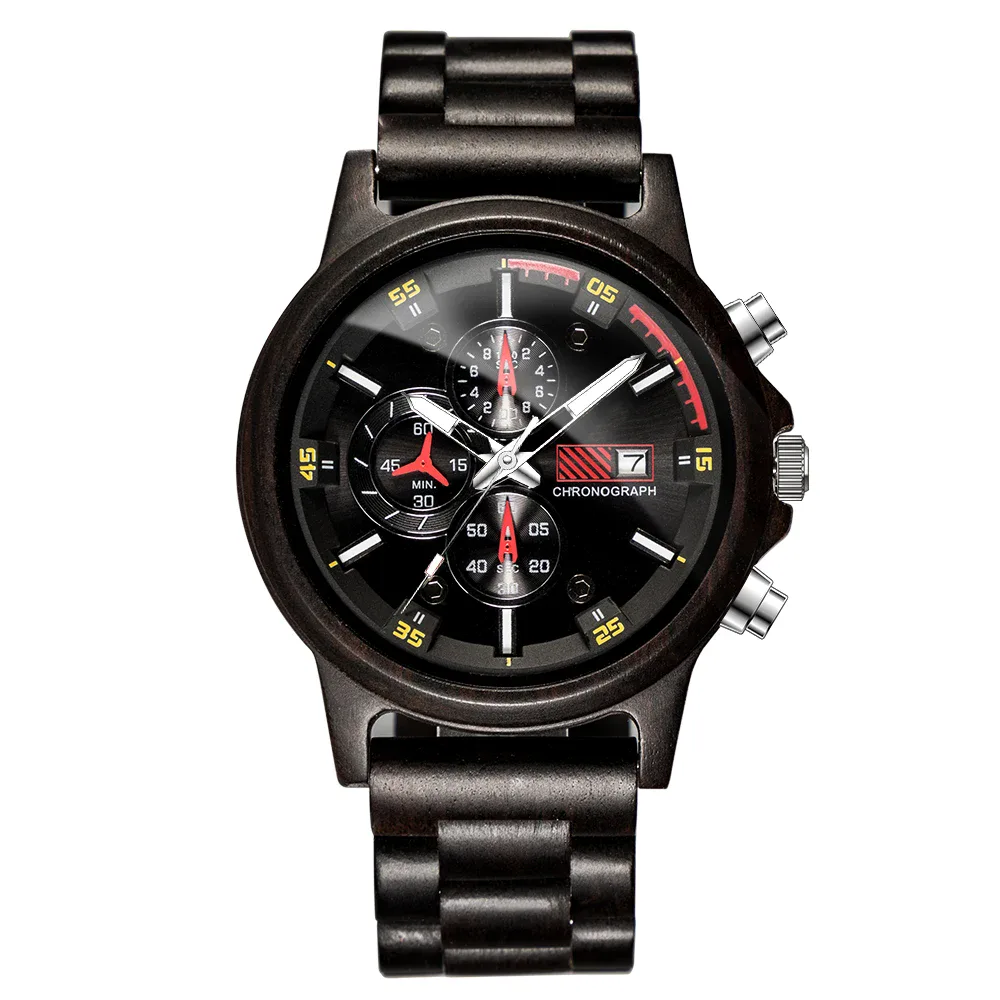 Wooden Chronograph Watch with Date