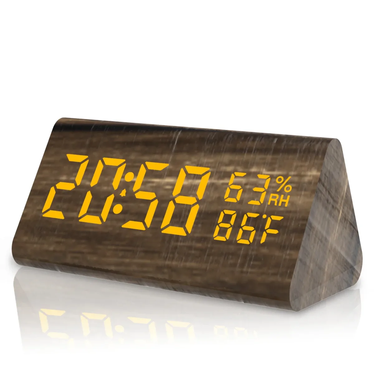 Wood-Effect Triangular LED Clock