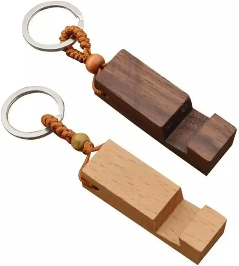 Porte-clés en bois faisant support de téléphone
