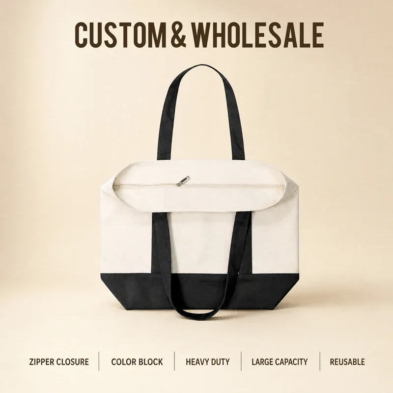 Two-Tone Zip Canvas Tote