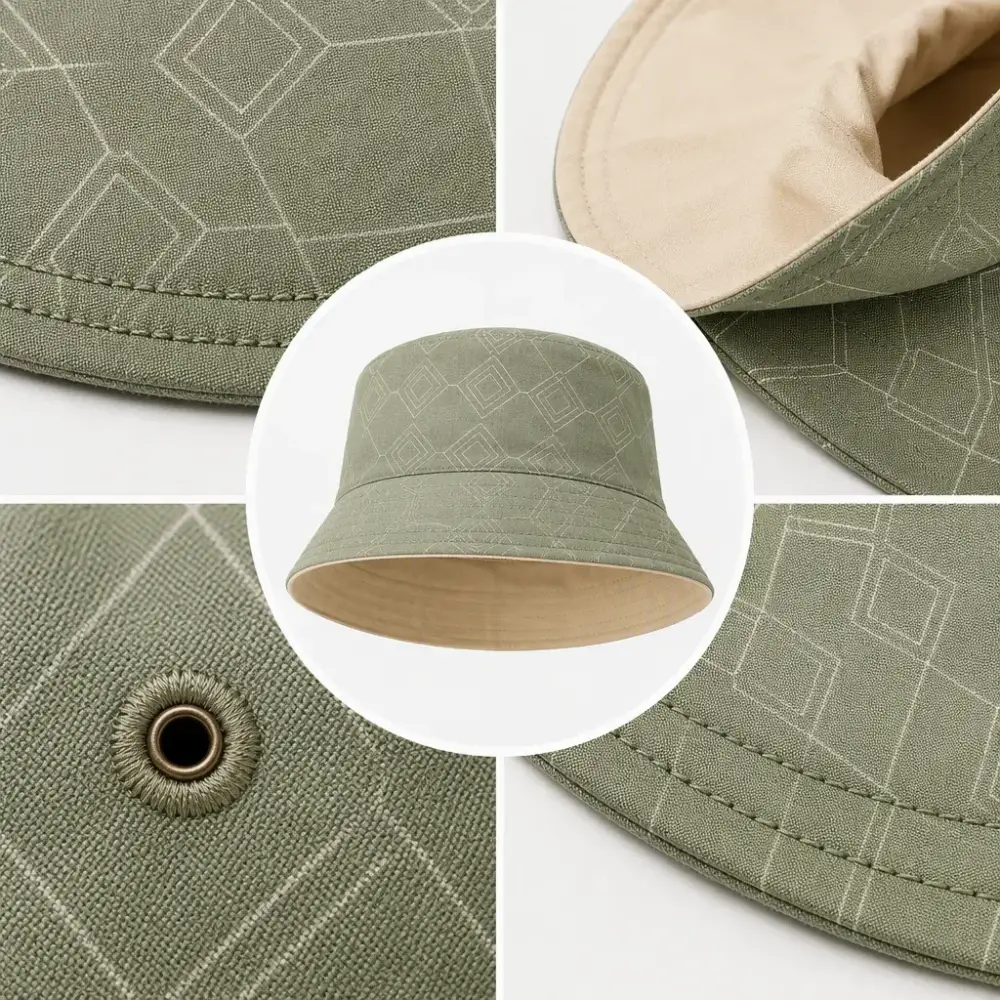 Cappello a secchiello reversibile a motivo geometrico