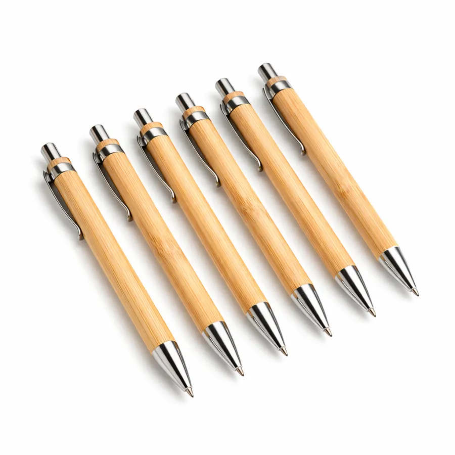 Bamboo Click Pen with Metal Clip