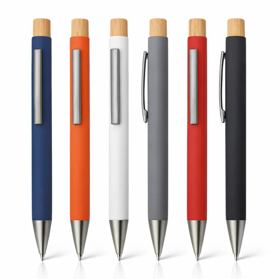 Stylo aluminium à poussoir bambou