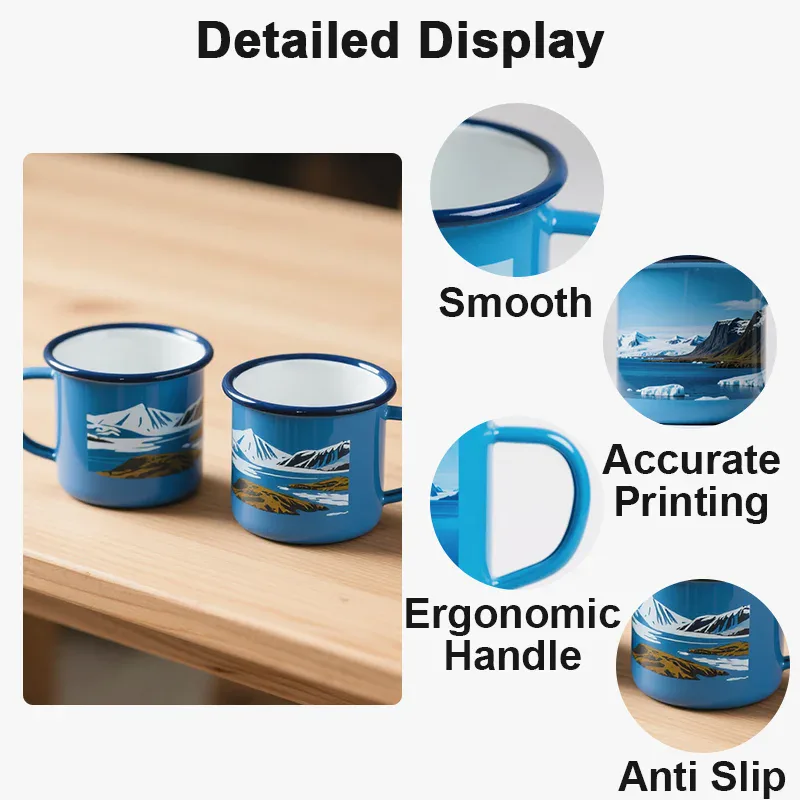 Taza esmaltada con borde de acero inoxidable