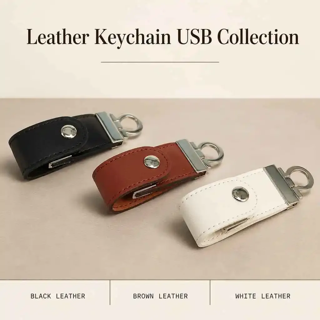 USB Flash Drive in Leather Case with Carabiner