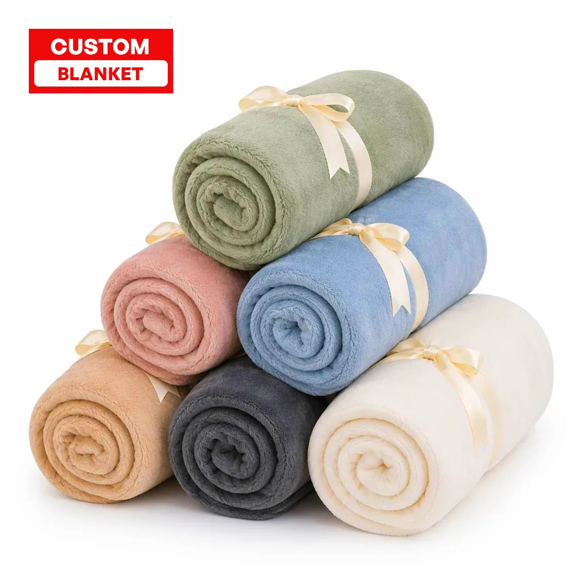 Rolled Fleece Blanket with Ribbon