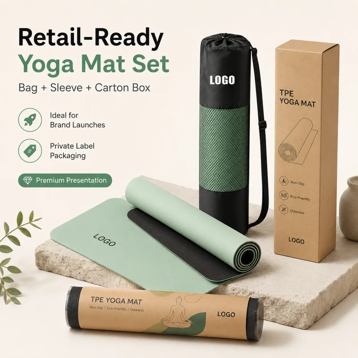 TPE Yoga Mat with Drawstring Bag
