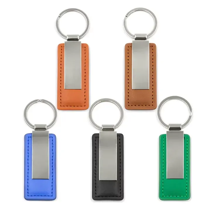 Leather Keyring with Metal Plate