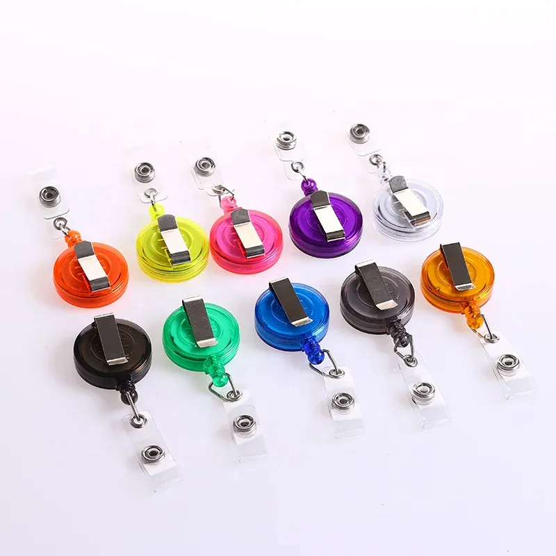 Enrouleur porte-badge rond translucide à clip