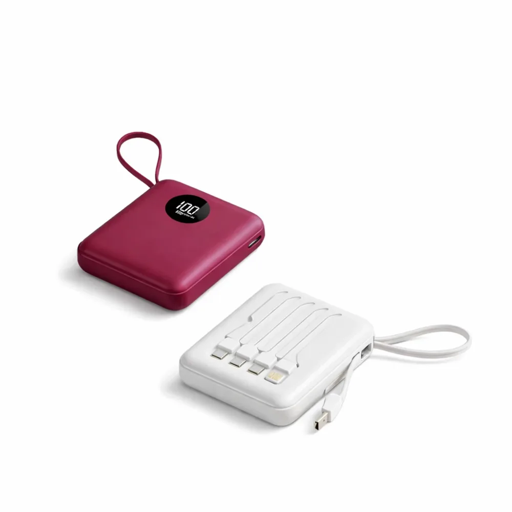 Mini Power Bank with Four Built-In Cables