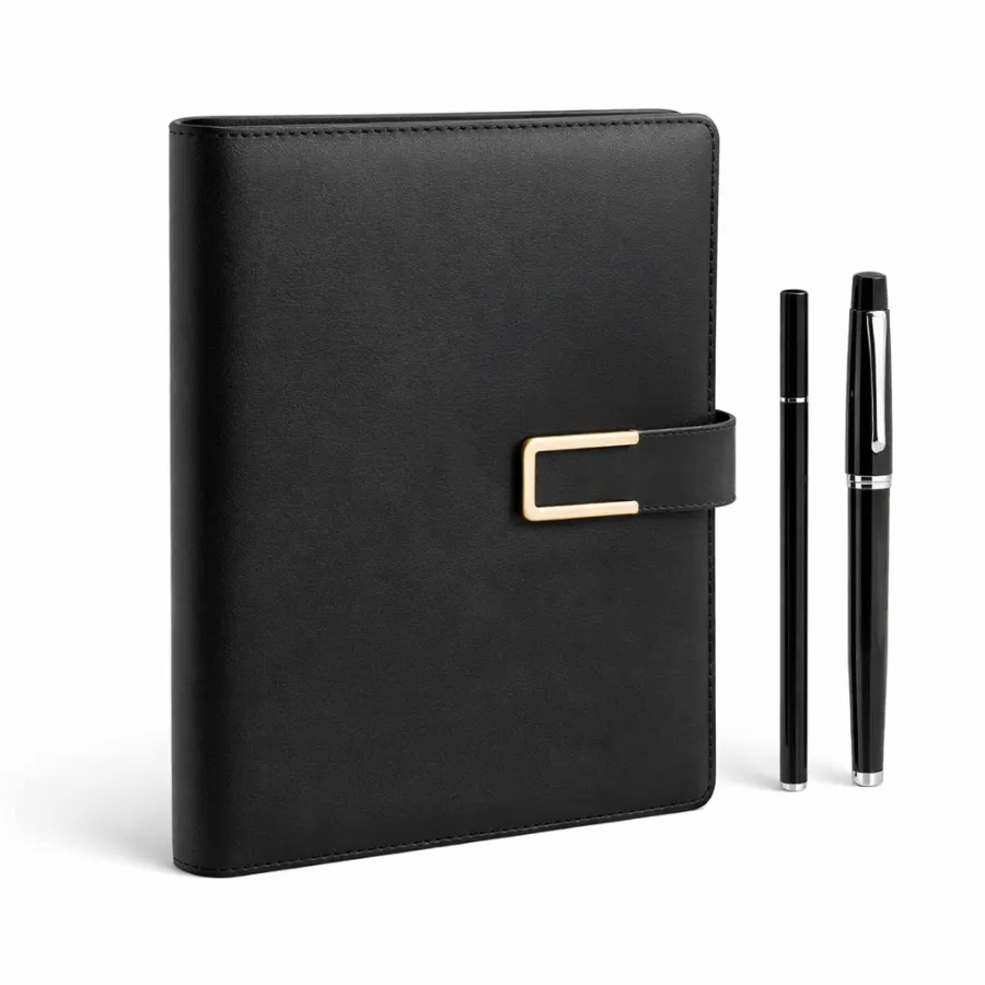 Geschenkset: A5-Kalender mit Goldschnalle und Stift