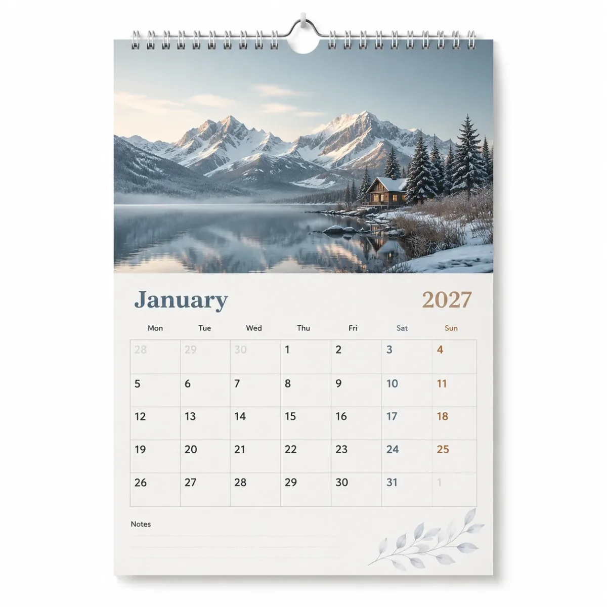 Calendario de pared con alambre y gancho