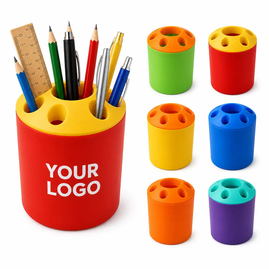 Portapenne rotondo in plastica con coperchio