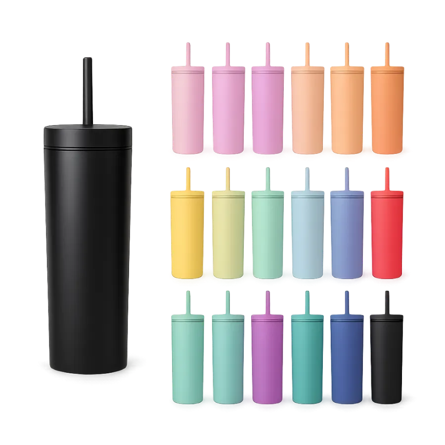 Double-Wall Plastic Tumbler with Straw 470 ml