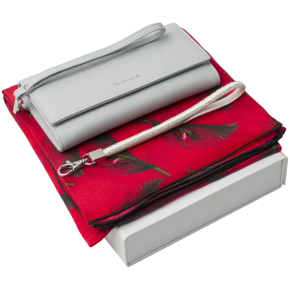 Set de regalo para mujer con cartera y pañuelo de seda rojo