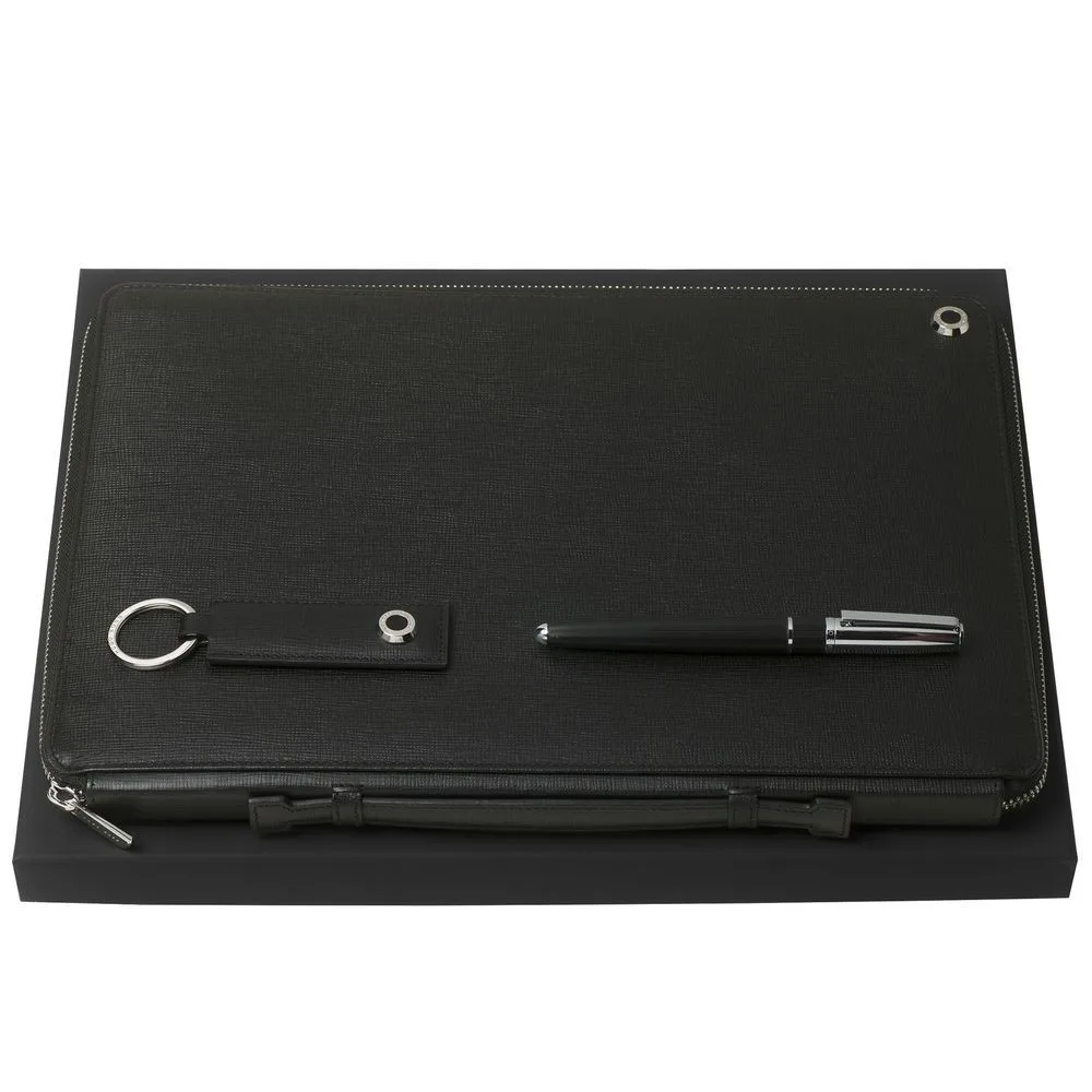 Coffret cadeau : chemise zippée A4, porte-clés et roller