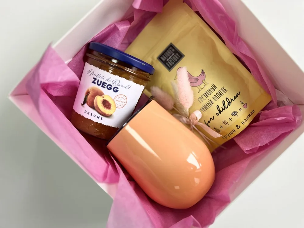 Coffret cadeau «Peach Inspiration» : tumbler, confiture et thé