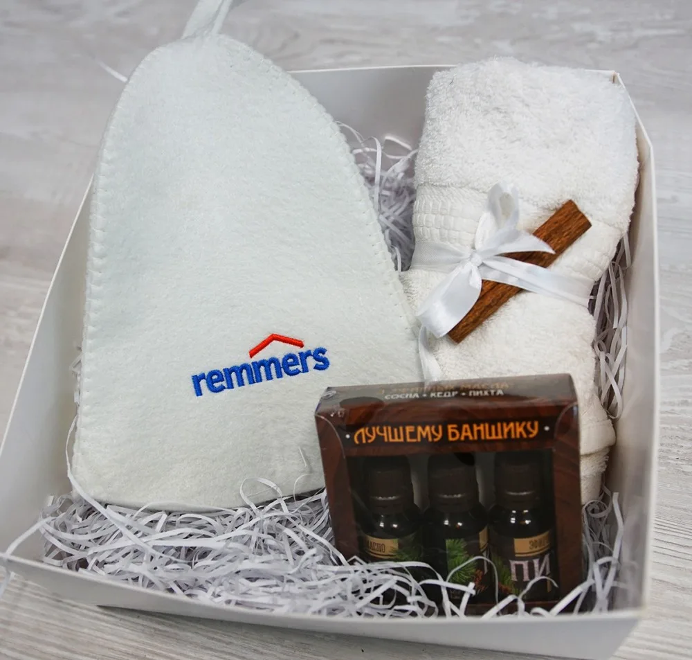 Geschenkset „Sauna Time“: Filzhut, Handtuch und Öle