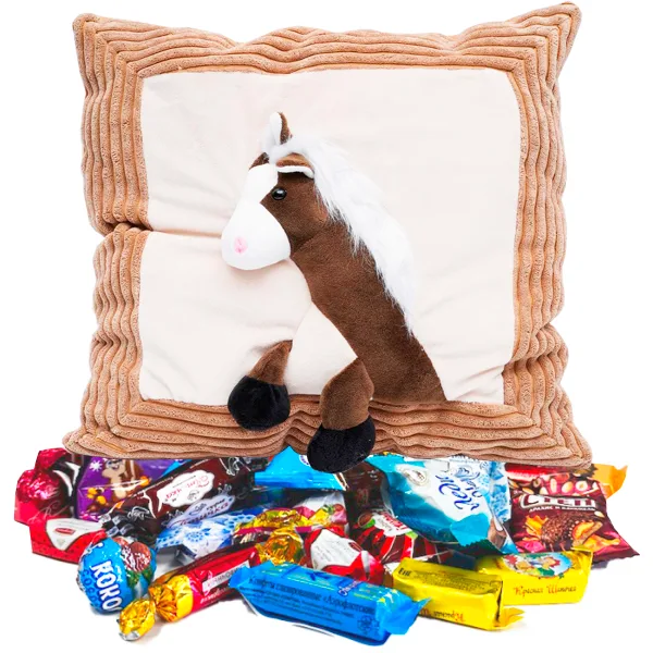 Cojín-peluche con dulces “Poni”
