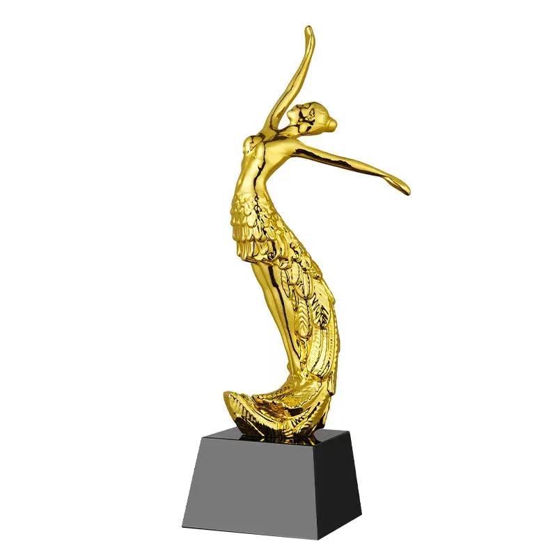 Gold-Finish Resin Statuette on Glass Base