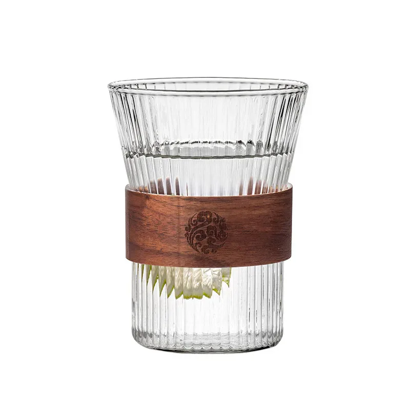Ribbed Glass with Wooden Sleeve 320 ml