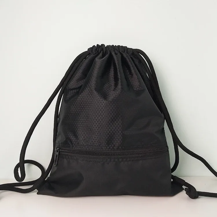 420D Drawstring Bag with Zip Pocket