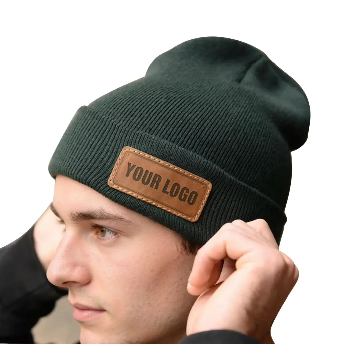 Beanie with Leather Patch