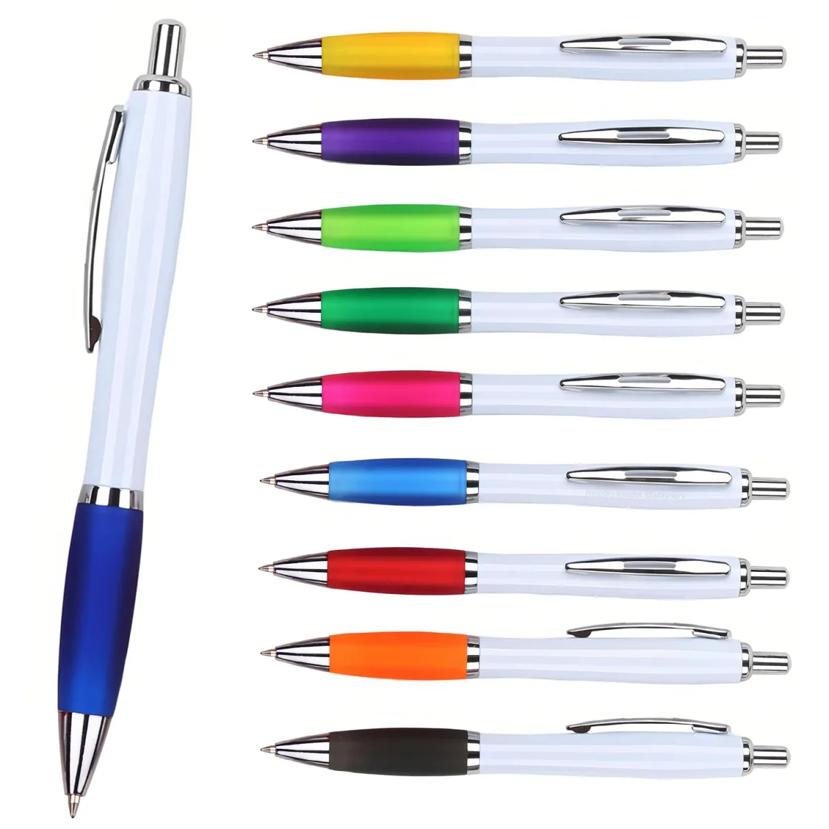 White Click Pen with Coloured Grip