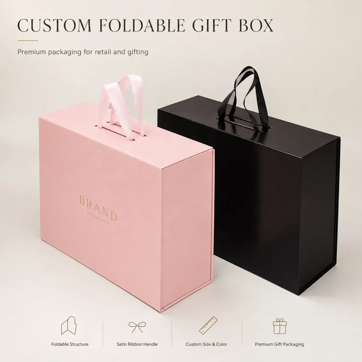 Coffret pliable à anses en ruban de satin