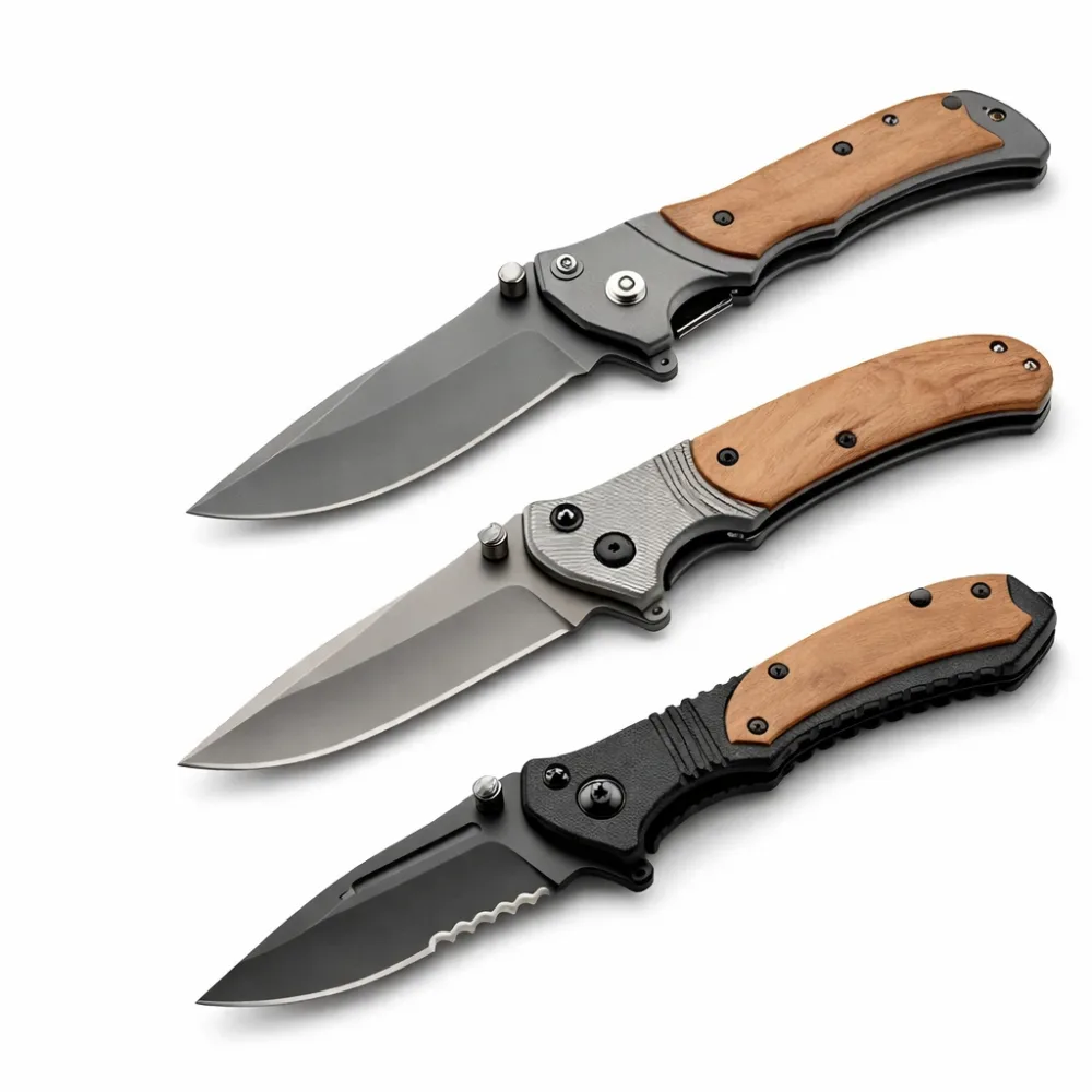 Coltello Pieghevole con Manico in Acciaio e Legno