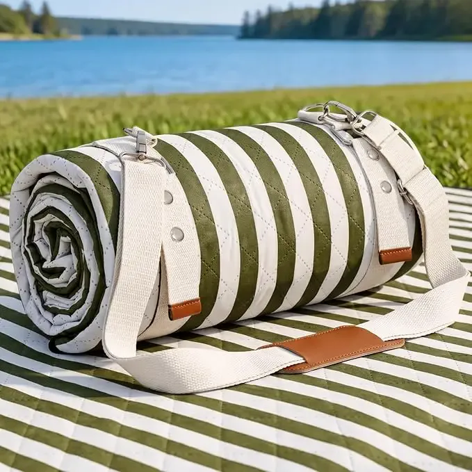 Large Quilted Picnic Blanket with Strap