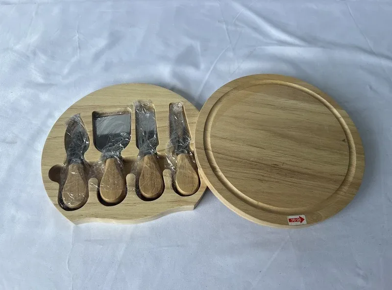 Round Cheese Board Set with 4 Knives