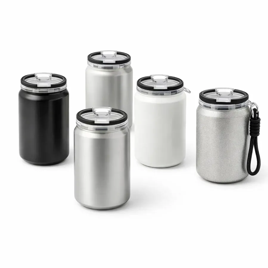 Dosenförmiger Thermobecher mit Klardeckel