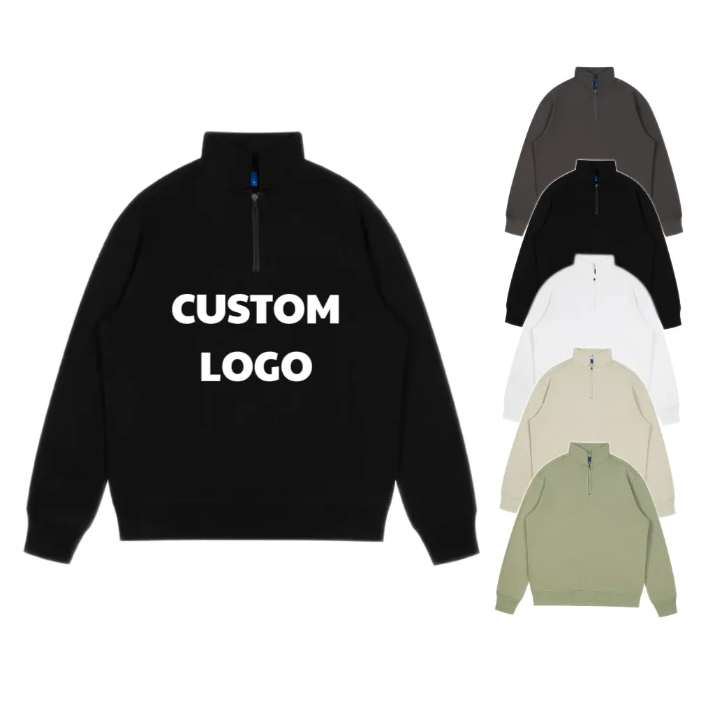 Cotton Quarter-Zip Stand Collar Sweatshirt