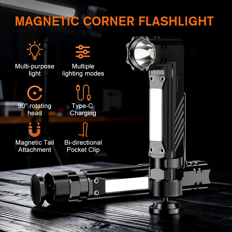 Right-Angle Magnetic Torch with COB Side Light