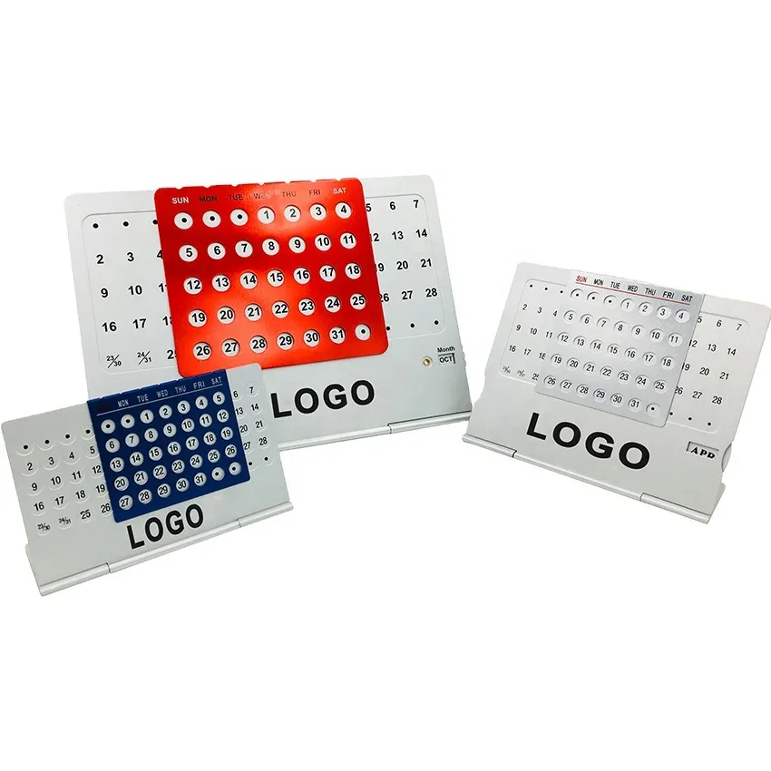 Calendario perpetuo metálico con placa deslizante