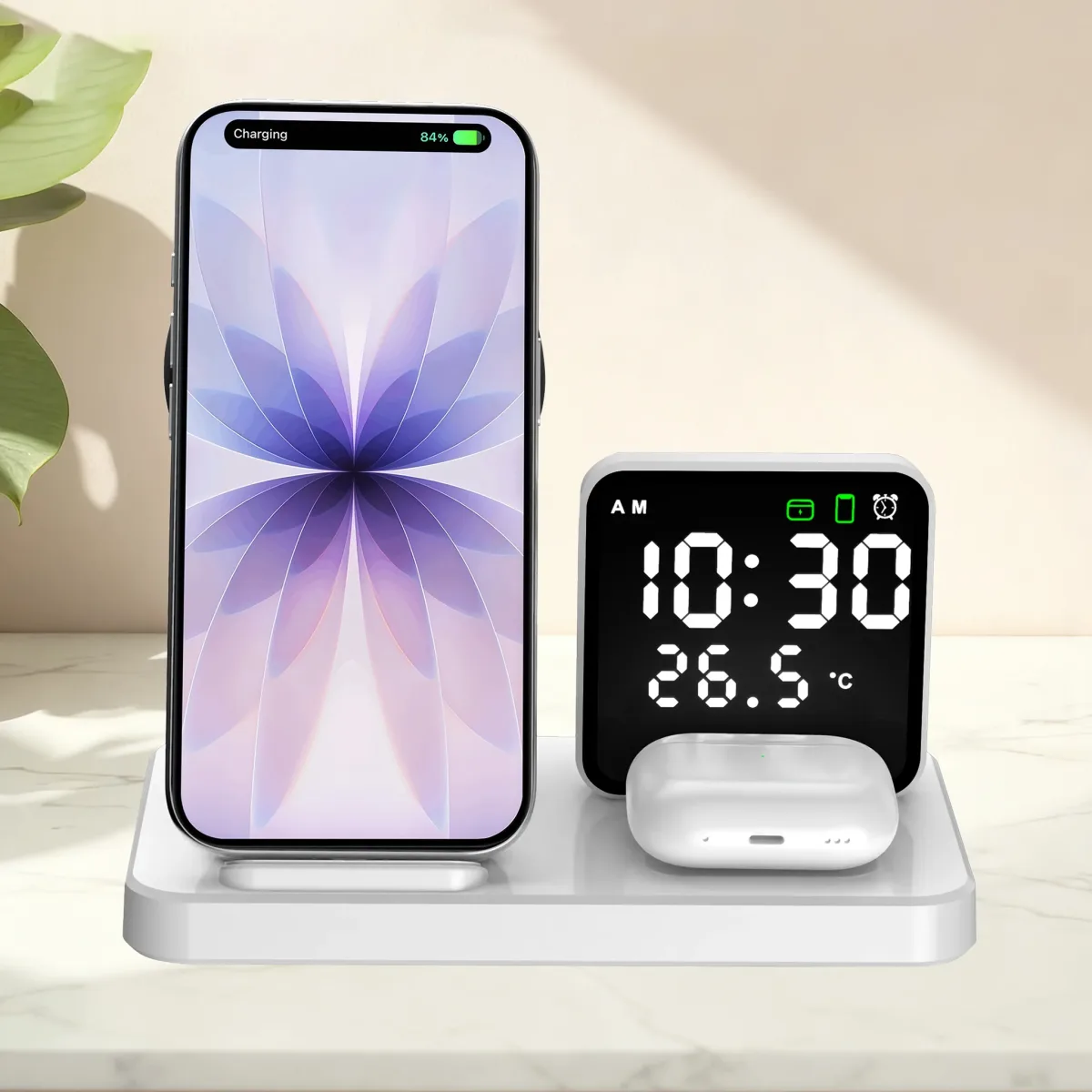 Chargeur de bureau 3 en 1 avec horloge et pot à crayons