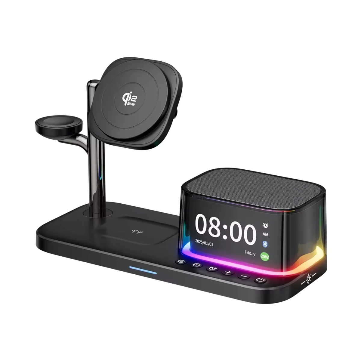 3-in-1 Charging Station with Speaker and Clock
